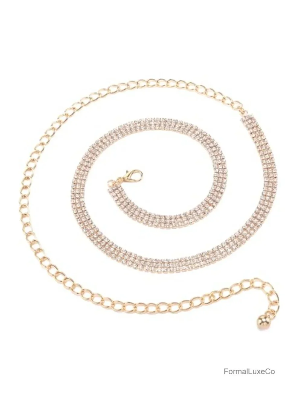 3-Row Rhinestone Strass Waist Chain Belt with Dangle Ball End Charm